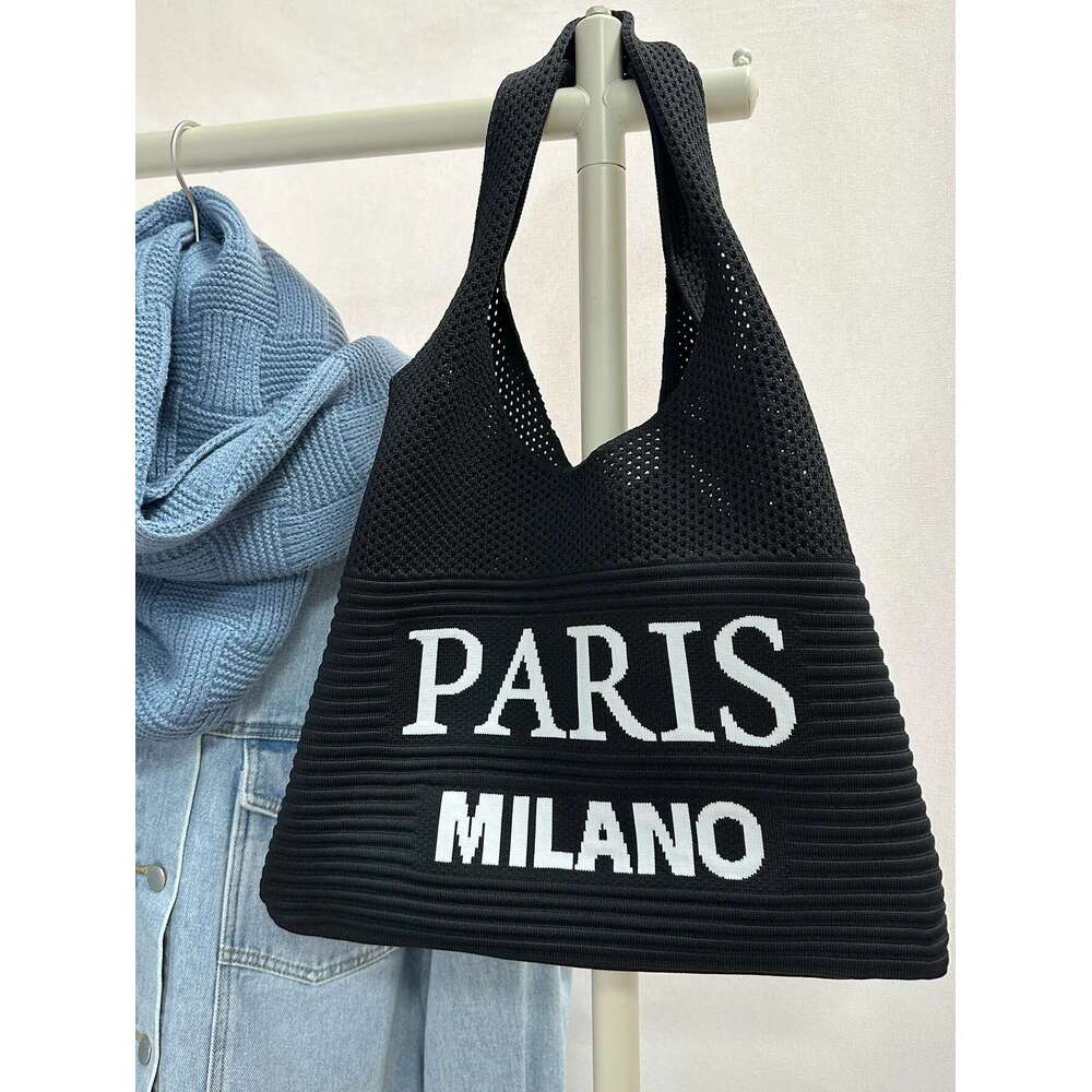 Autumn And Winter Fashion Women's Bag Shoulder Vintage Letter Cut Knitted Tote Bag, Crochet Thread Fabric Shopping