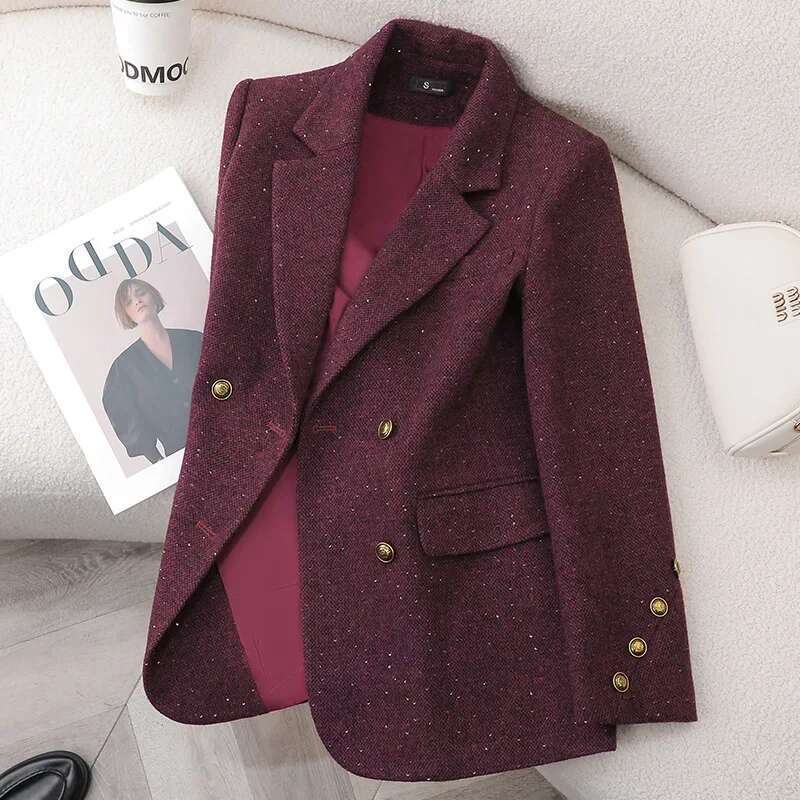 Elegant Woolen Mini Suit Jacket For Women Shiny Sequin Autumn Winter New Style Fashionable Top Quality Material