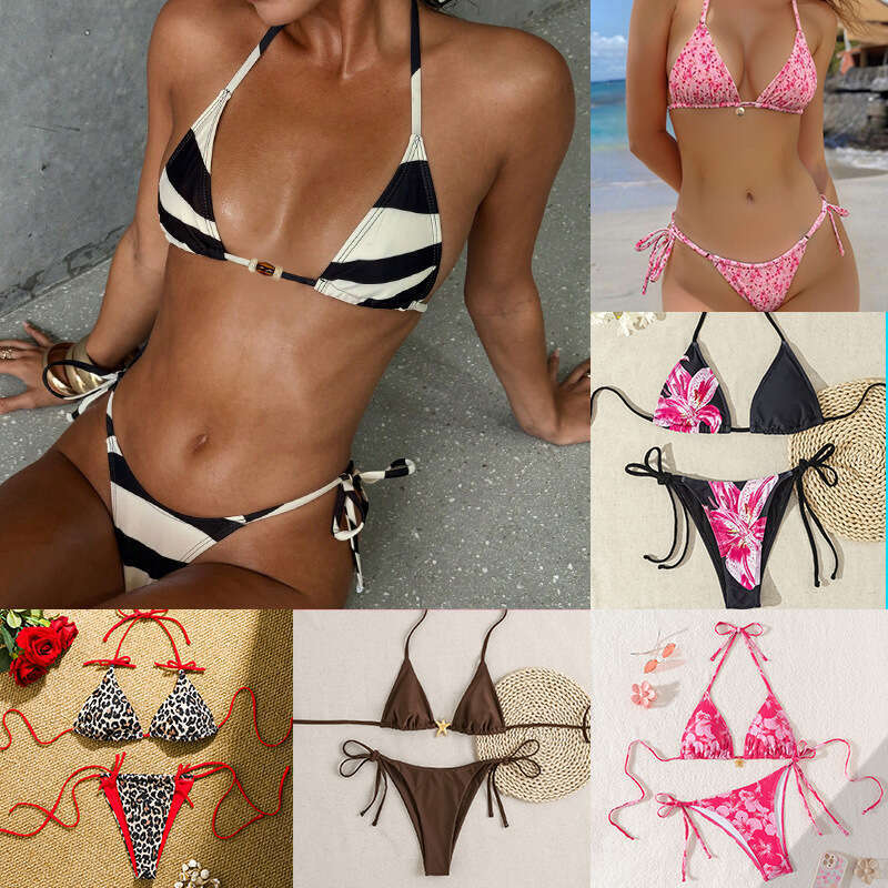 20254 European and American lace up high-end bikini swimsuit set for women 2025 new casual versatile fashion clothing