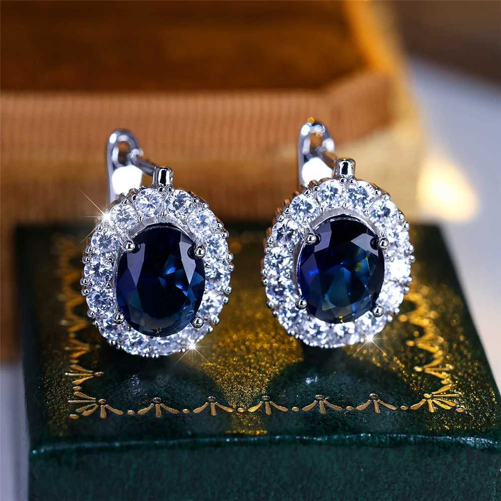 Cute Small Blue Green Zircon Stone Hoop Earrings For Women Charm Female Silver Color Wedding Jewelry Gift Y250510