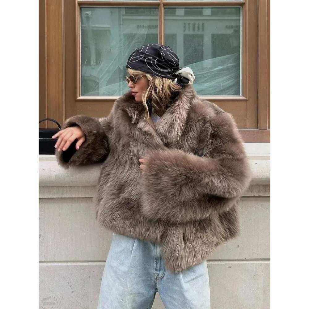 Fluffy Faux Fur Thicken Overcoat Women Winter Clothing 2025 Long Sleeve Casual Warm Coat Female Fashion Streetwear Outerwears Designer
