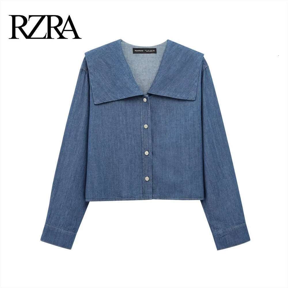 2025 RZRA Spring New Women's Fashion Casual Retro Style Cowboy Effect Flat Collar Long Sleeve Single breasted Shirt