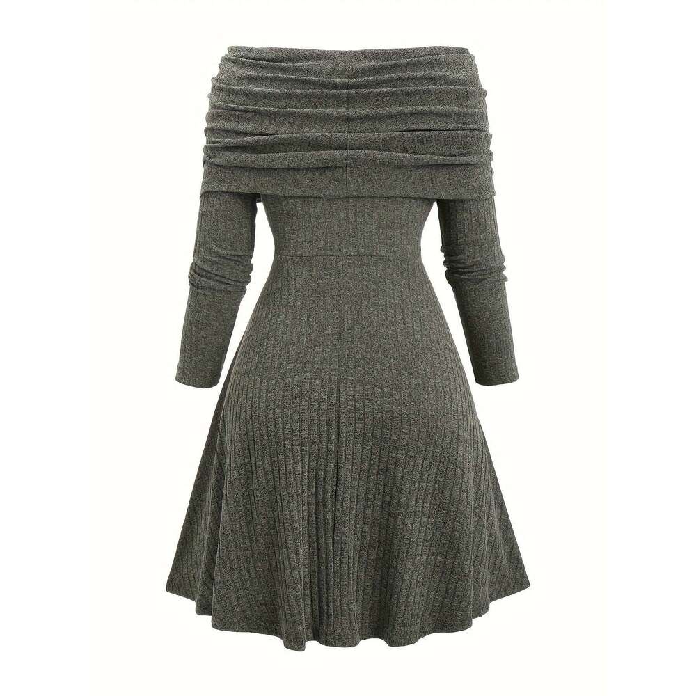European and American leisure fashion solid color shoulder drawstring plus size A dress female