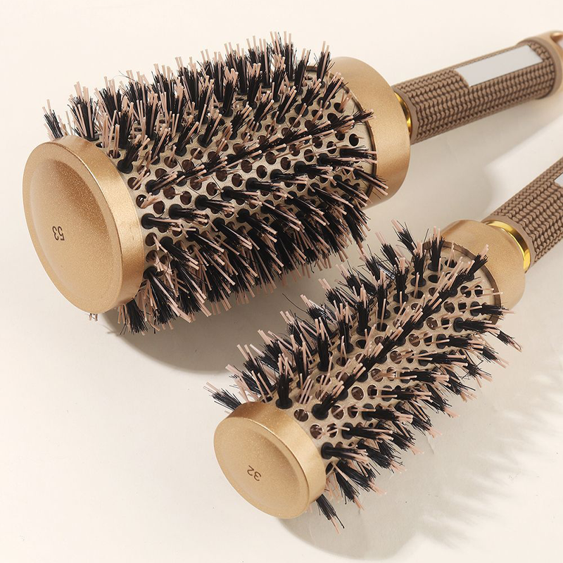 Cylindrical Curling Iron Professional Styling 4-Piece Set with Fur Comb Air Aluminum Tube Comb Ceramic Roller Comb and Hairdressing Comb