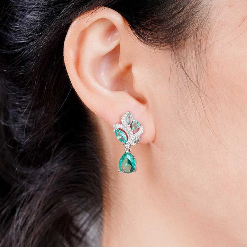 Huitan Blue-Green CZ Earrings for Women Unique Color Aesthetic Wedding Accessories Anniversary Gift Temperament Female Jewelry Y250510