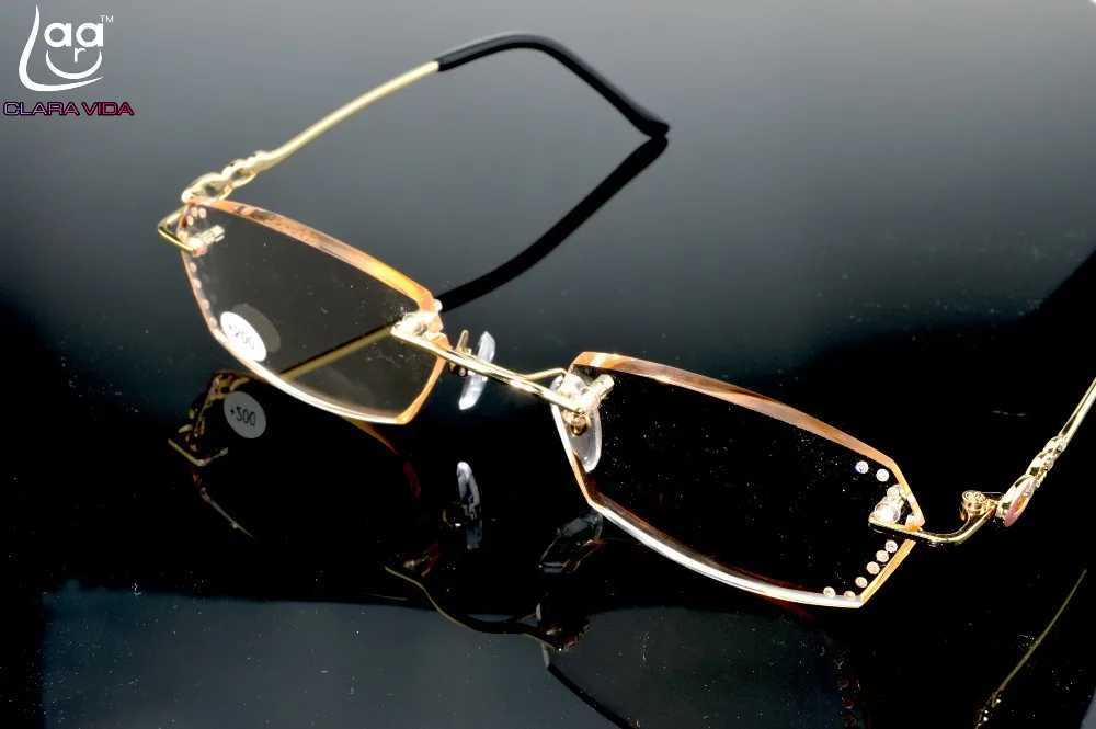 = CLARA VIDA = Fashion Ladies Luxury Diamond Cutting Edges Ultra Light Rimless Reading Glasses With Case +1 +1.5 +2 +2.5 +3 W250513