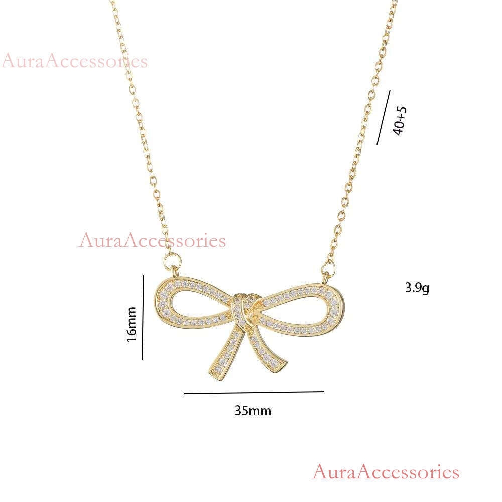 Fashion Jewelry Women Girl Gold Plated Bowknot Bow Tie Pendant Necklace