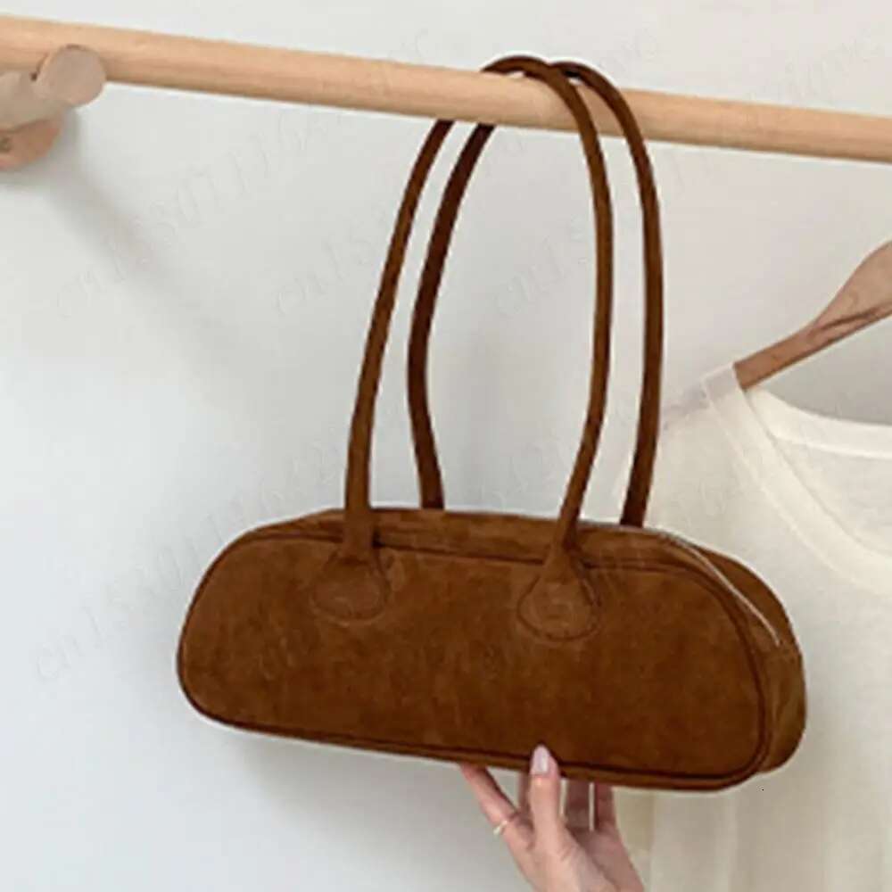 Women Boston Tote Suede Shoulder Bag Zipper Bowling Handbag Solid Color Multi-Pocket Clutch Purse For Shopping Travel