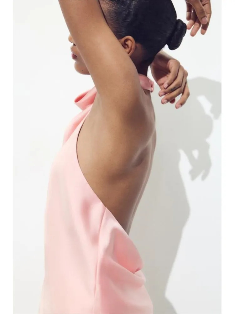 TRAF Satin Halter Top for Women Spring Sexy Hanging Neck Backless Womens Camisole High Street Waistcoat Female Chic Tops 250513