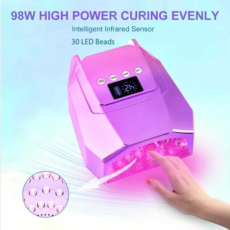 98W Rechargeable LED UV Lamp Cordless Battery Professional Nail Light with 4 Timers Fast Curing Nail Lamp for Salon and Home Use W250513