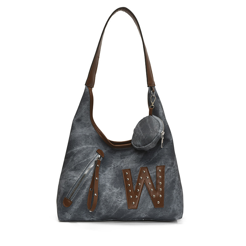 Fashion women's 2025 summer new splicing shoulder large capacity tote casual armpit bag
