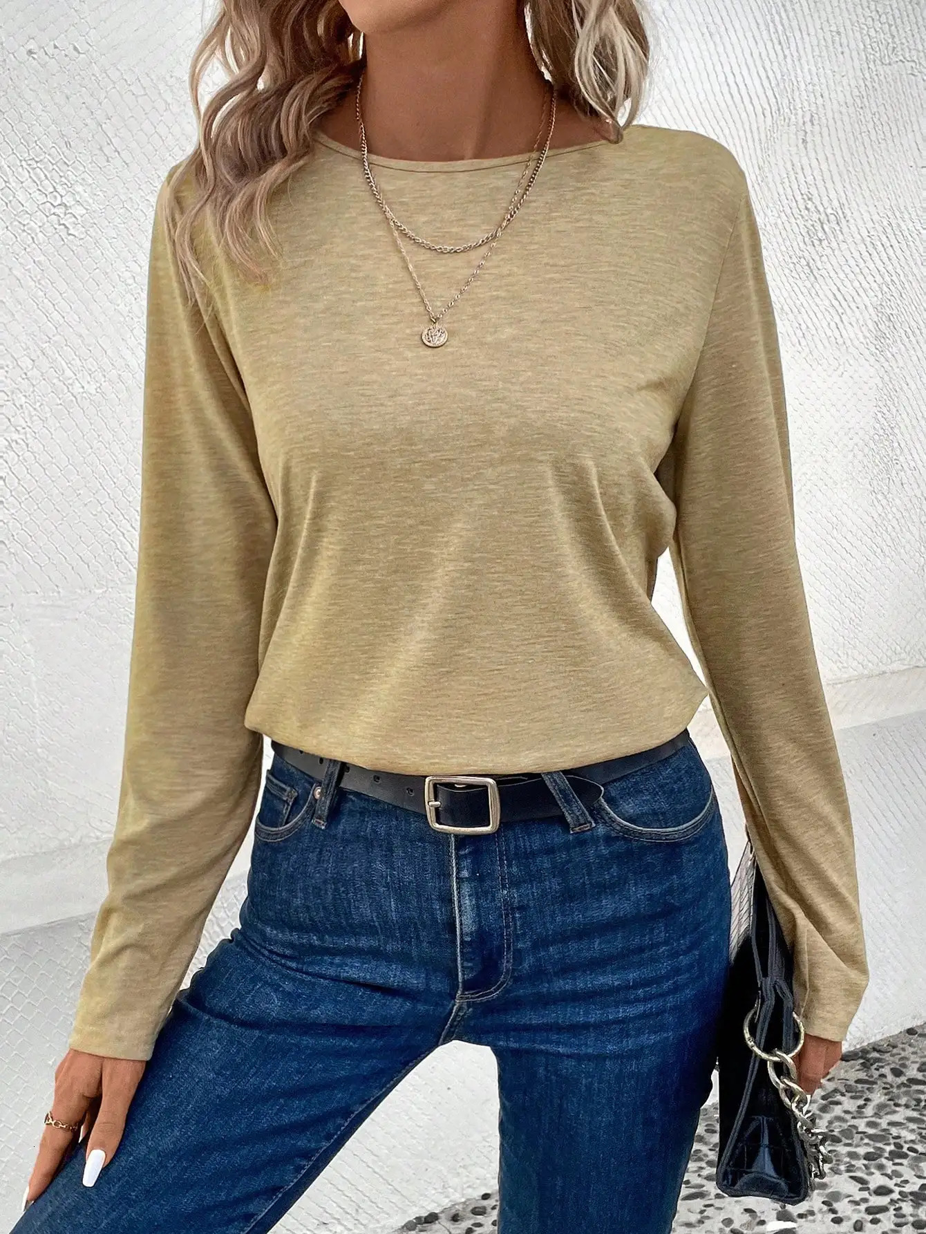 Elegant fashion womens Tshirt Small round neck long sleeve halter hollow sexy 250513