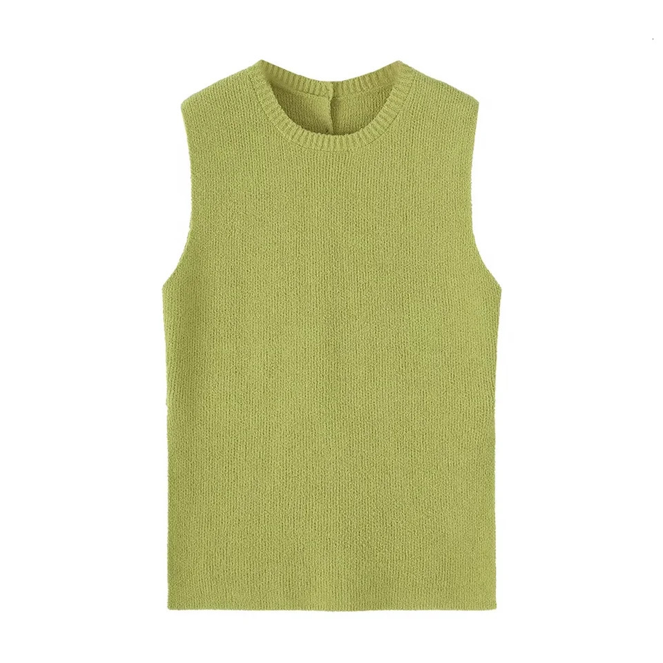 Kar Otza 24 Autumn Product Womens Round Neck Sleeveless Rear Split Button Decoration Flat Needle Asymmetric Top 250506