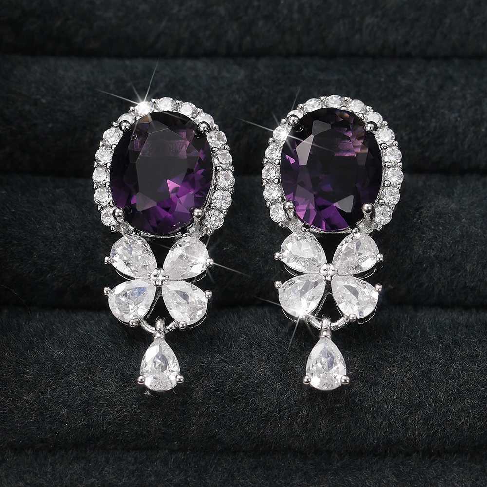 Huitan Gorgeous Purple Cubic Zirconia Dangle Earrings for Women Exquisite Birthday Gift Fashion Accessory Wedding Party Jewelry Y250510