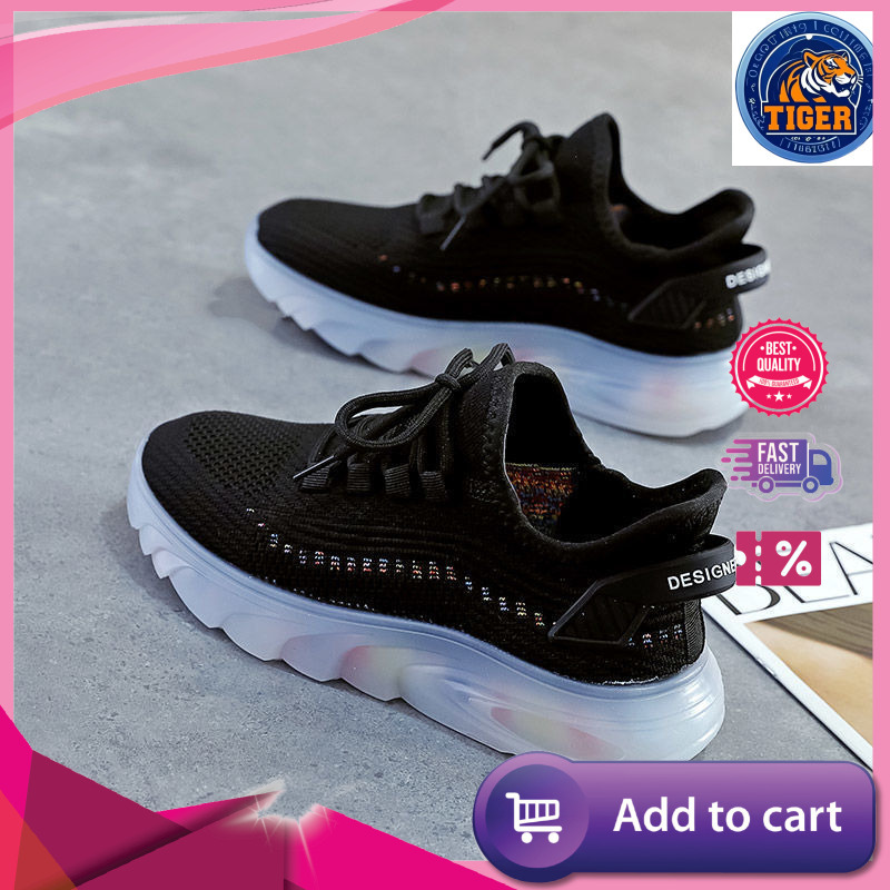 Ddmytiger Flyknit Casual Mesh Breathable Sports Women S Jelly Bottom Coconut Student Running Shoes Outdoor Shoes