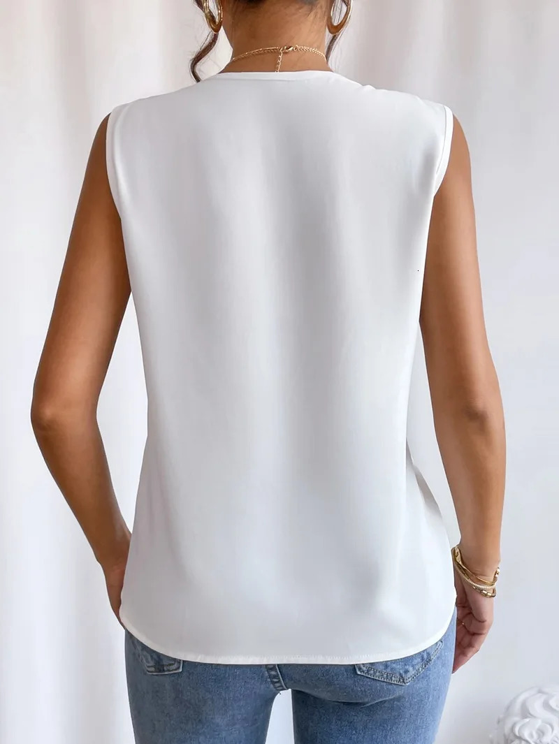 Summer MultiLayered V Neck Pure Color Vest Womens Top Elegant n Showing Female Charm Suitable for Daily Wear 250513