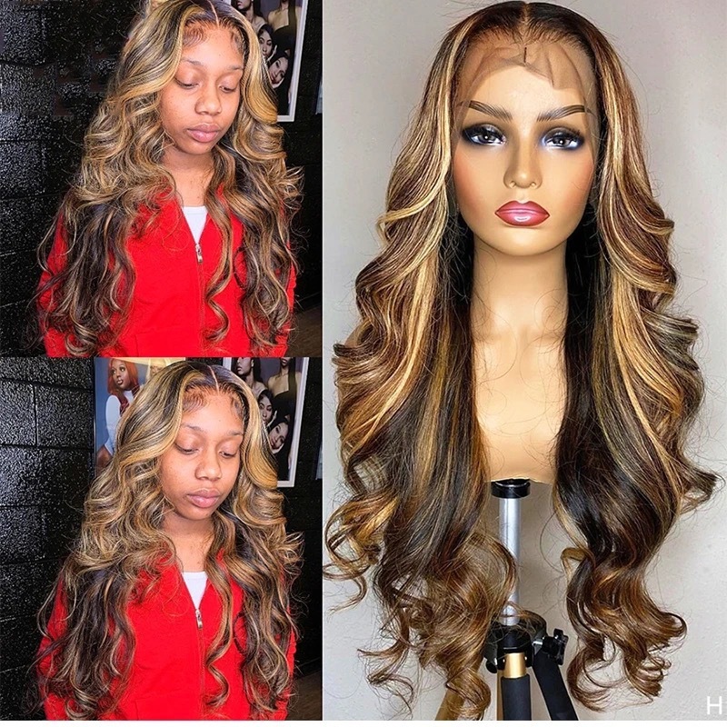 lace Front wig for women 13 * 4 front lace gradient color wig long curly hair real hair wig headband