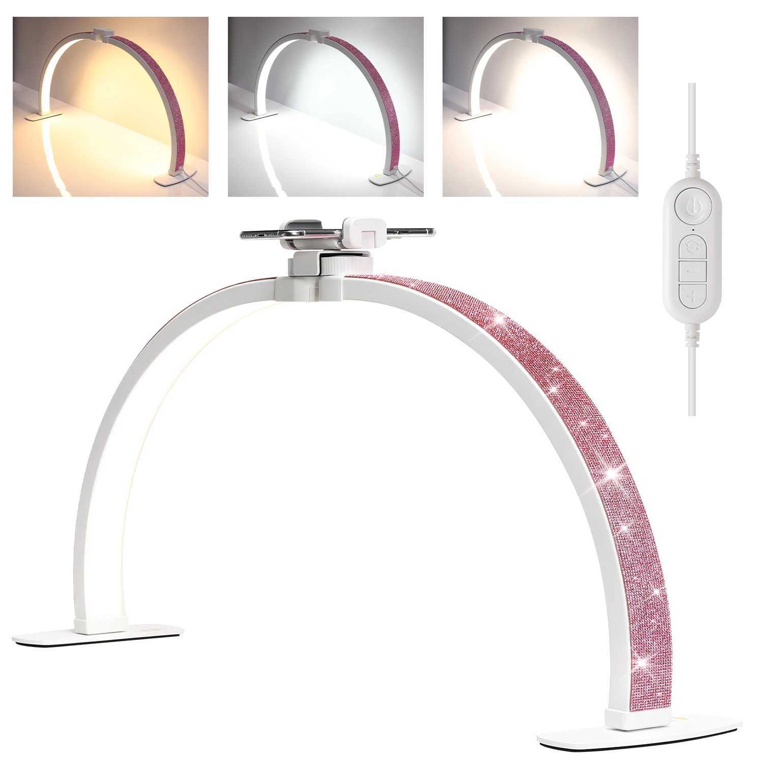 3000-6500K Nail Table Lamp With Diamond Manicure Desk Lamp With Remote LED Half Moon Light For Nails Art Tattoo Salon Eyelash W250513