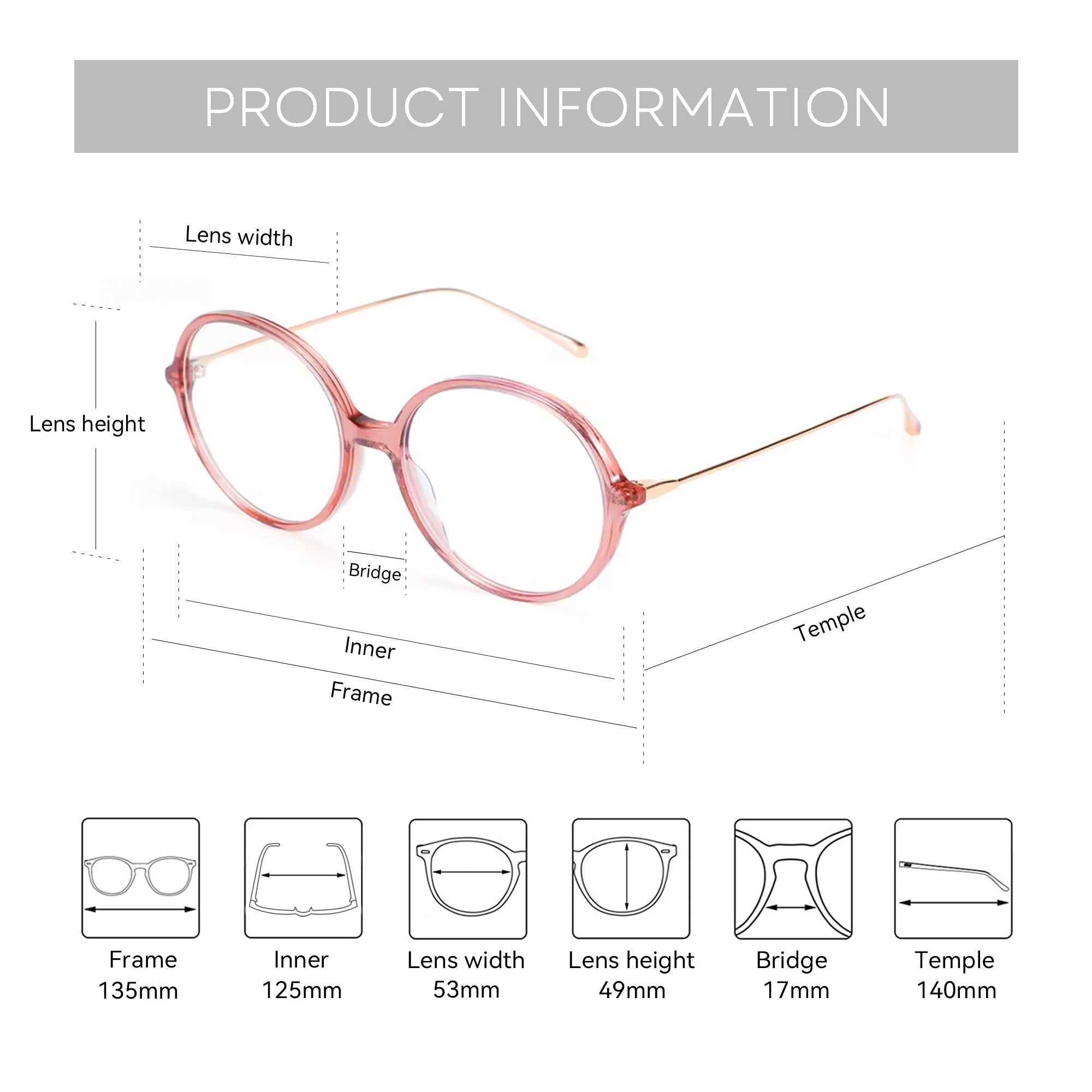 ZENOTTIC Acetate Prescription Ultra Lightweight Glasses Progressive Optical Eyeglasses for Women Round Anti Blue Light Eyewear W250513