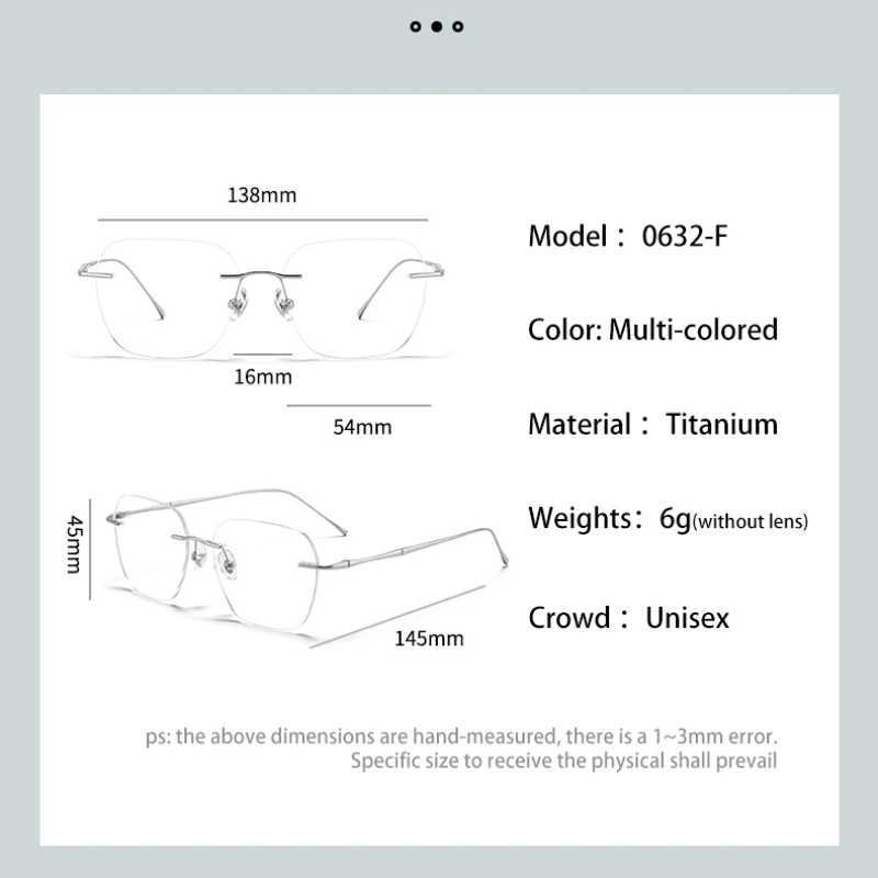 VICKY Ultra-light Titanium Rimless Myopia Frames Unisex Simple Square Read Frames Glasses Customized Prescription Glasses F0623 W250513