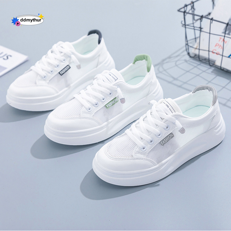 White for women's spring and summer 2025 new style breathable mesh versatile thin casual thick soled board shoes ddmythur