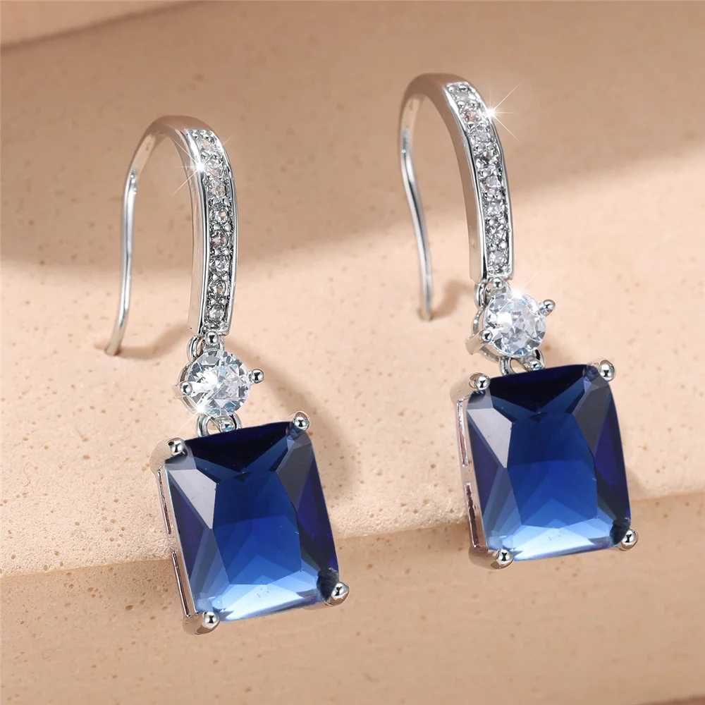 Charm Female Water Blue Crystal Stone Drop Earrings Silver Color Cute Trendy Bridal Wedding Jewelry For Women Y250510