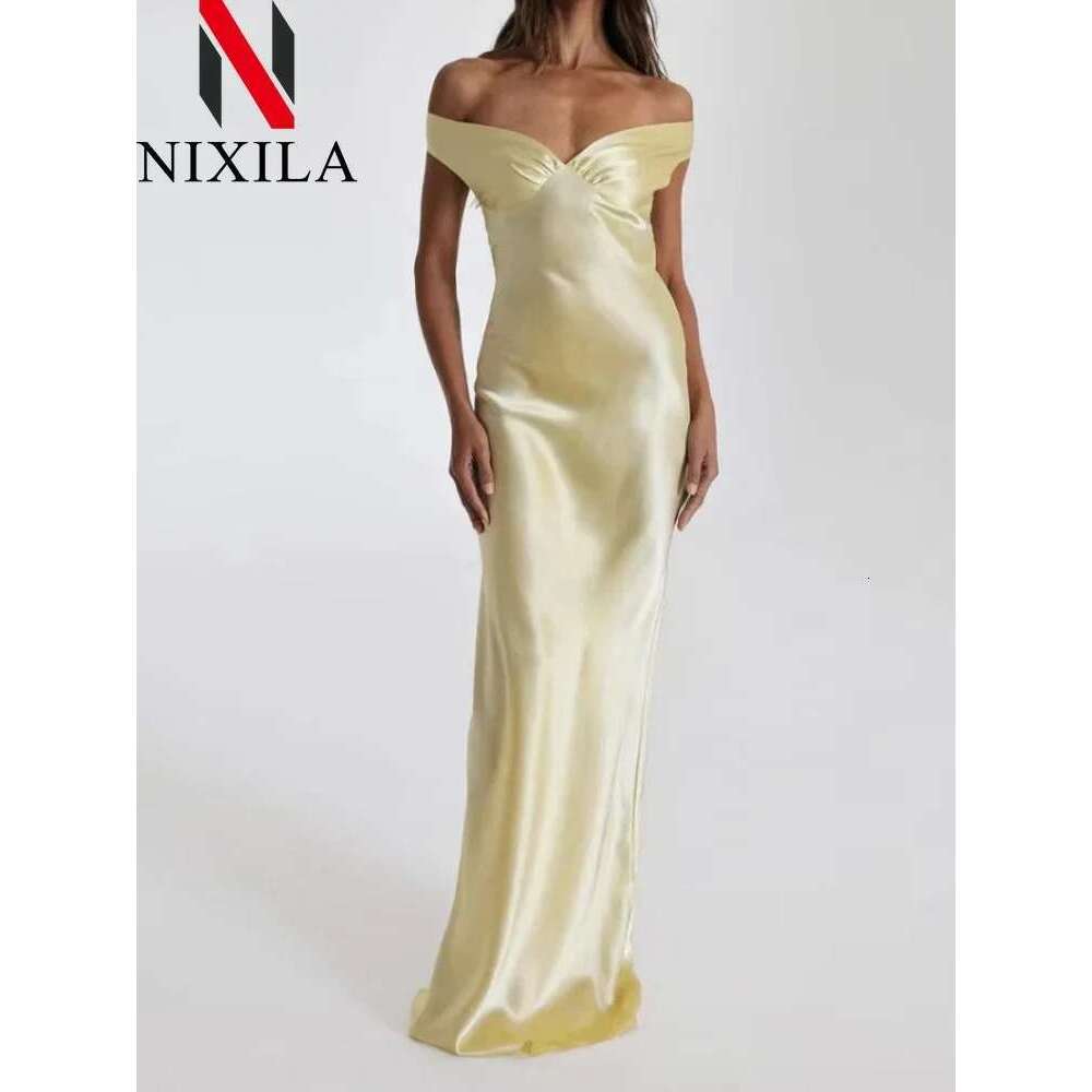 New Summer Satin Bow Backless Sexy Maxi for Women Gown Fashion V Neck Sleeveless Club Party Evening Dress Elegant Clothing