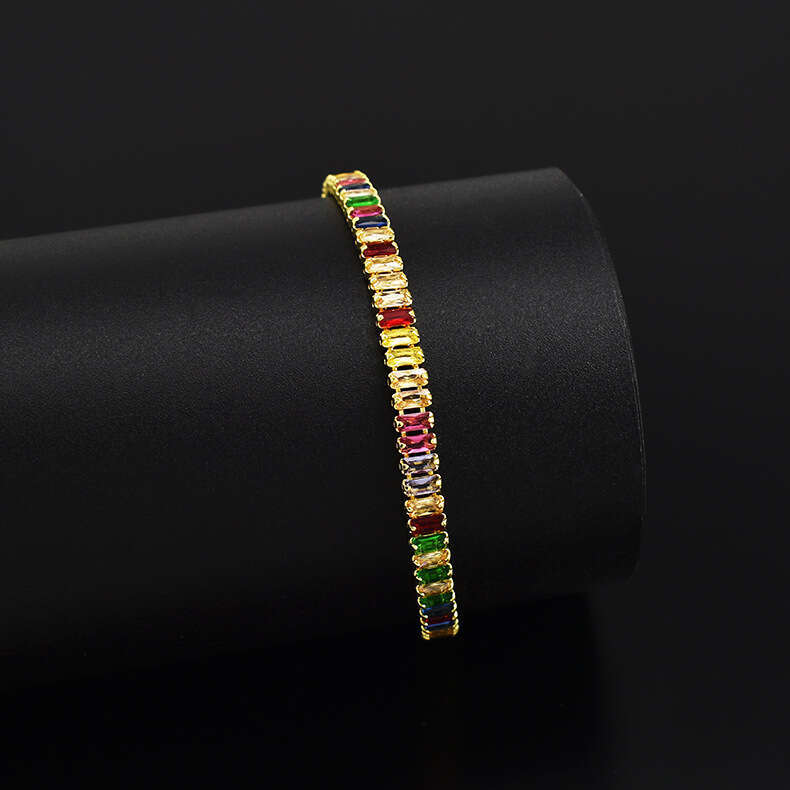 multicolored rectangular zircon beads bracelet with a dazzling full dia design