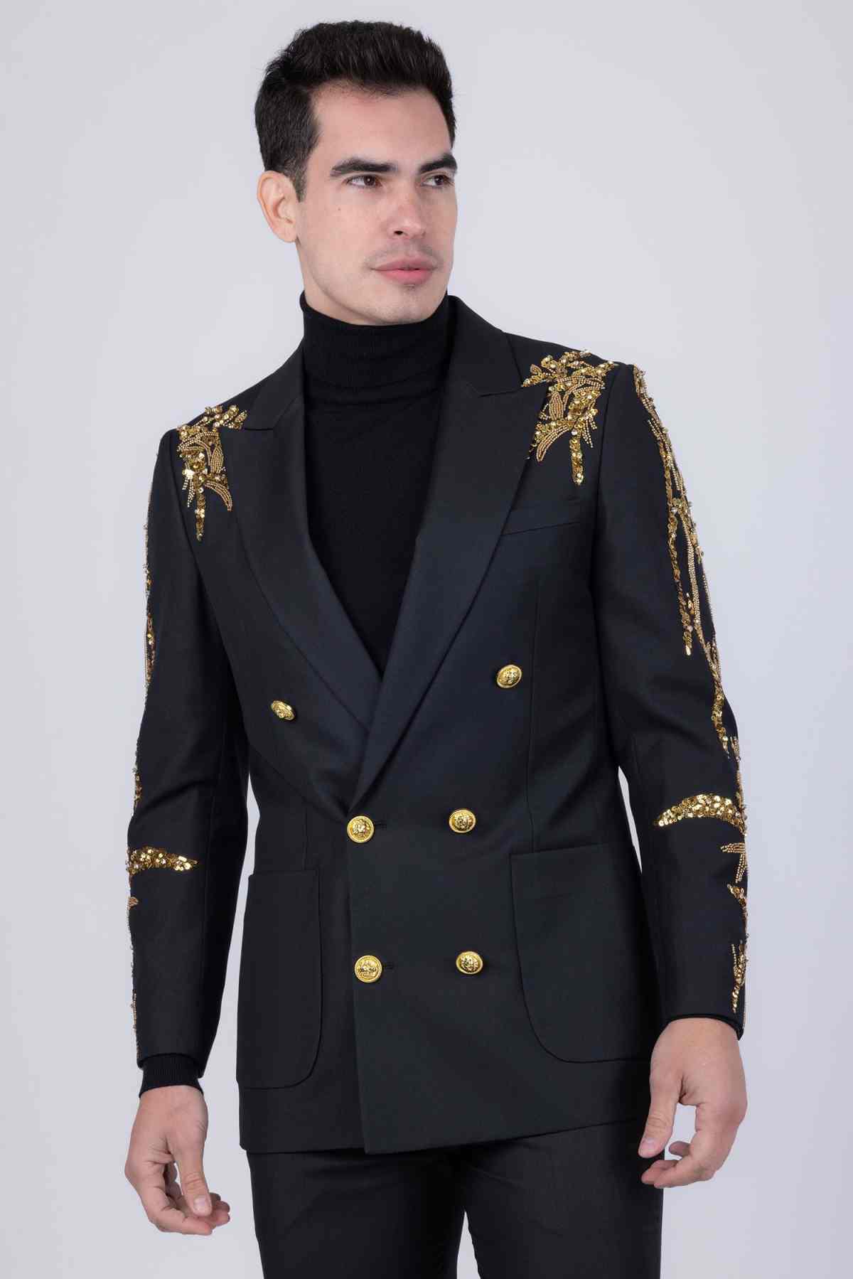 Classic Appliques Groom Tuxedos 2 Piece Set Jacket Vest Sequins Men Suits Double Breasted Wedding Party Suit Customized