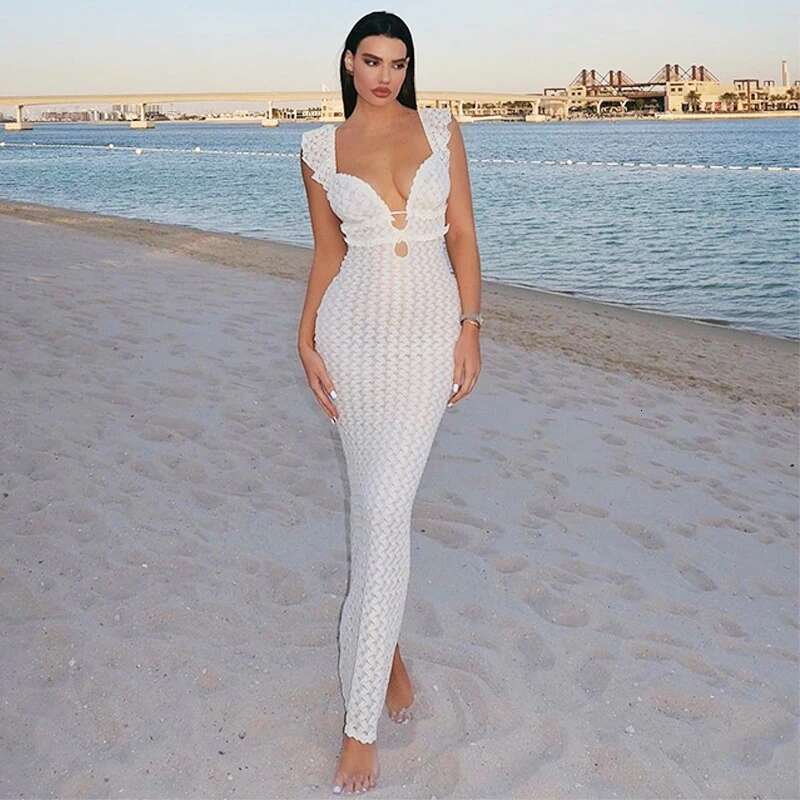 Autumn 2024 new women's sexy V-neck backless lace up hollow slim fit dress