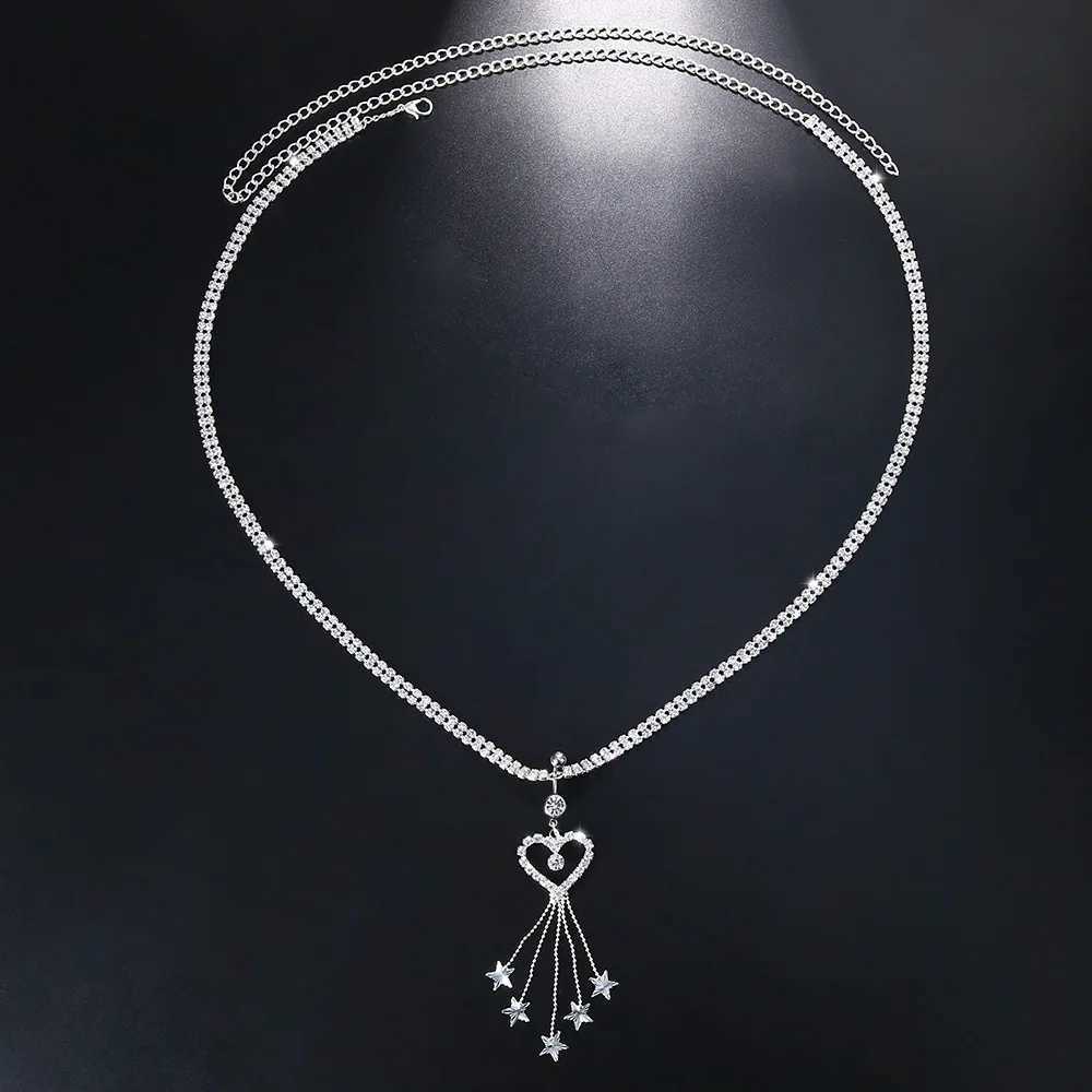 GLAMing Boho Heart Dangle Rhinestone Piercing Navel Chain Belly Button Ring with Waist Chain Women Navel Piercing Body JewelryT250513