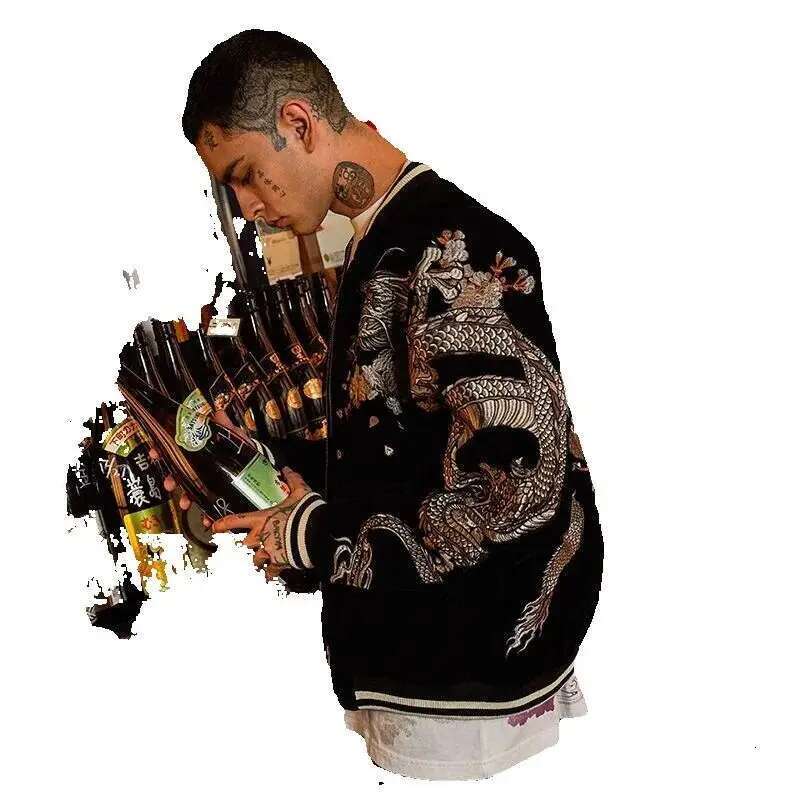 Winter Embroidered Dragon Baseball Uniform Coats Trendy Spring Autumn Men and Women Heavy Yokosuka Chinese Style Coat