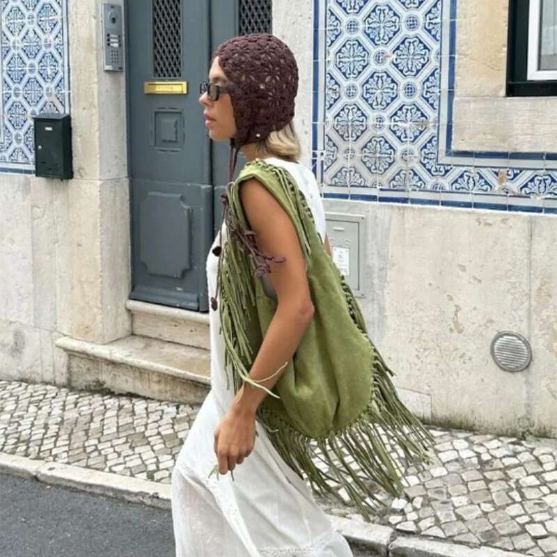 Tassel Large Capacity Crossbody Shoulder Designer Crescent Dumpling Suede Women Tote Bag Casual Simple Retro Handbag