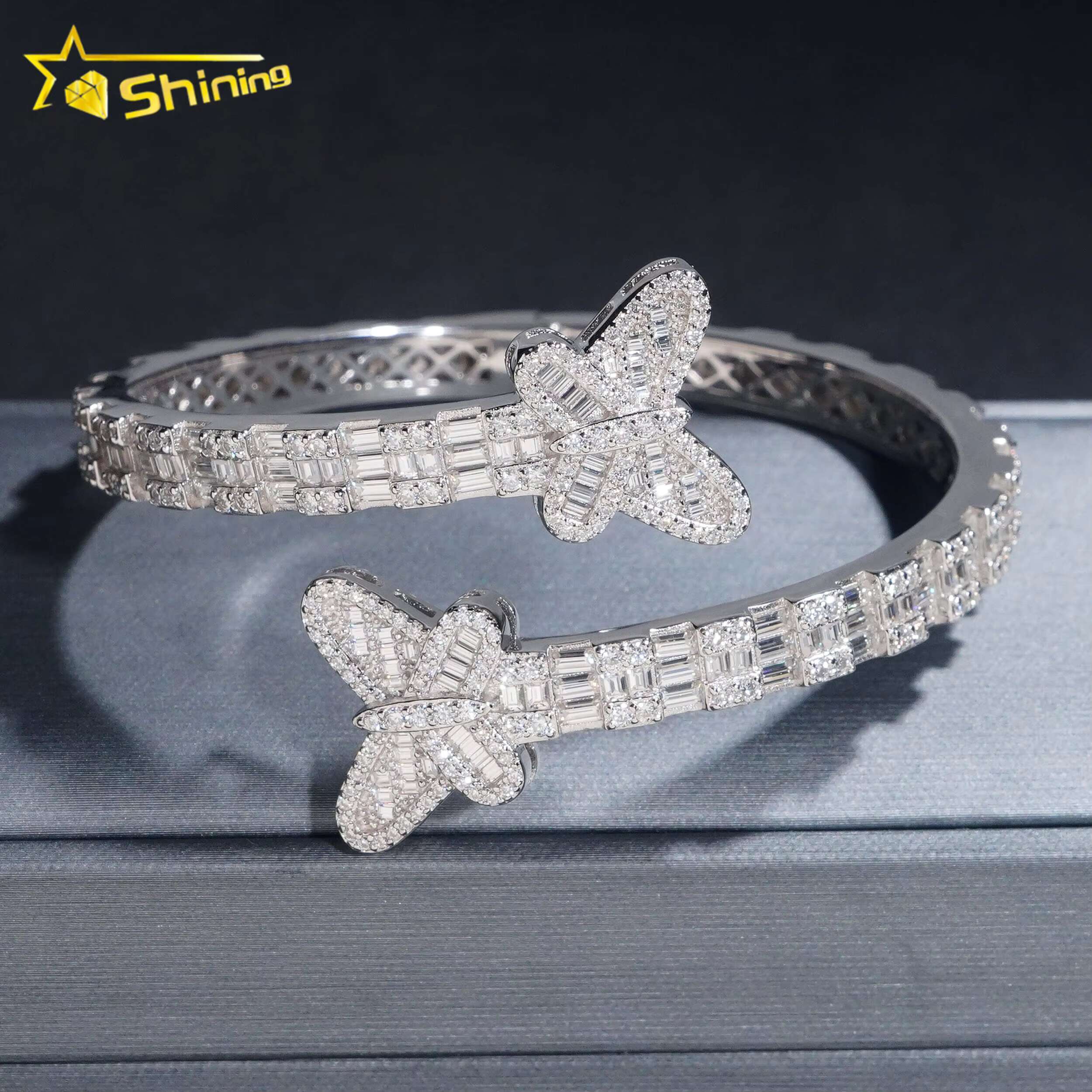 Fine Jewelry Set 925 Sterling Silver Butterfly Style Moissanite Diamond Bracelet and Ring GRA Certificate