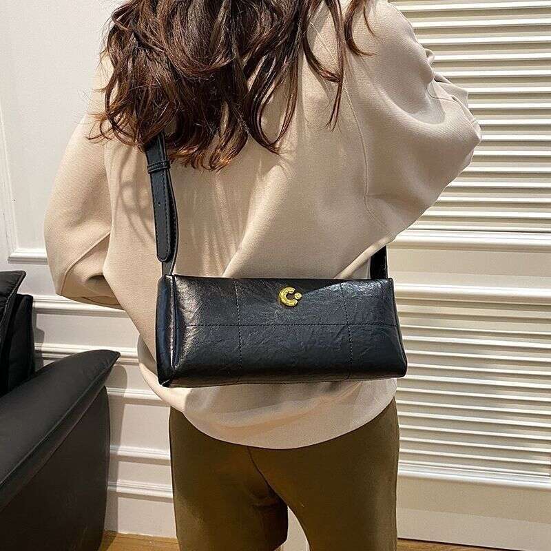 Lingge Cow Leather Square for Women 2025 New Zipper Single Shoulder Crossbody French Stick Summer Small Cross Body Bag