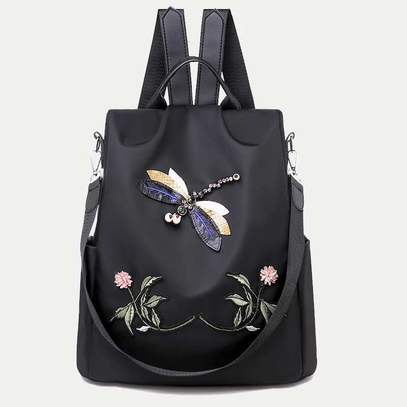 Simple Embroidery Backpack Shoulder Bags For Women Waterproof Oxford Travel Knapsack Large Capacity Student Laptop Rucksack