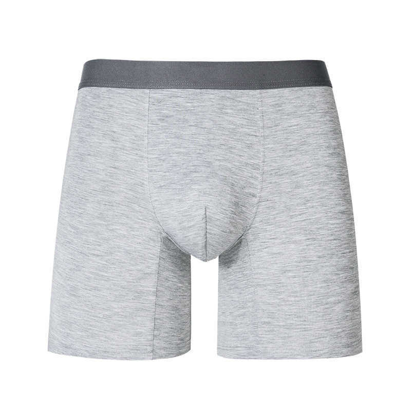 Men's sports underwear, men's solid color mid-waist cotton, long anti-friction leg breathable flat pants, running four-corner pants