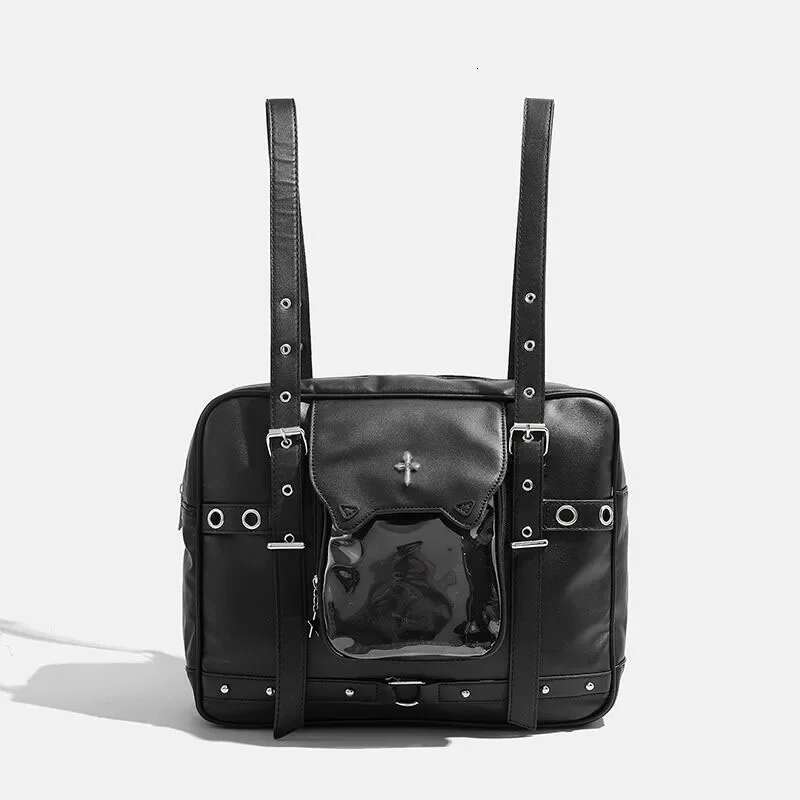 Xiuya Gothic Handbags For Women Black Sweet Lolita Itabag Japanese JK Fashion Pu Leather Large Capacity Y2k Shoulder Bag Ladies