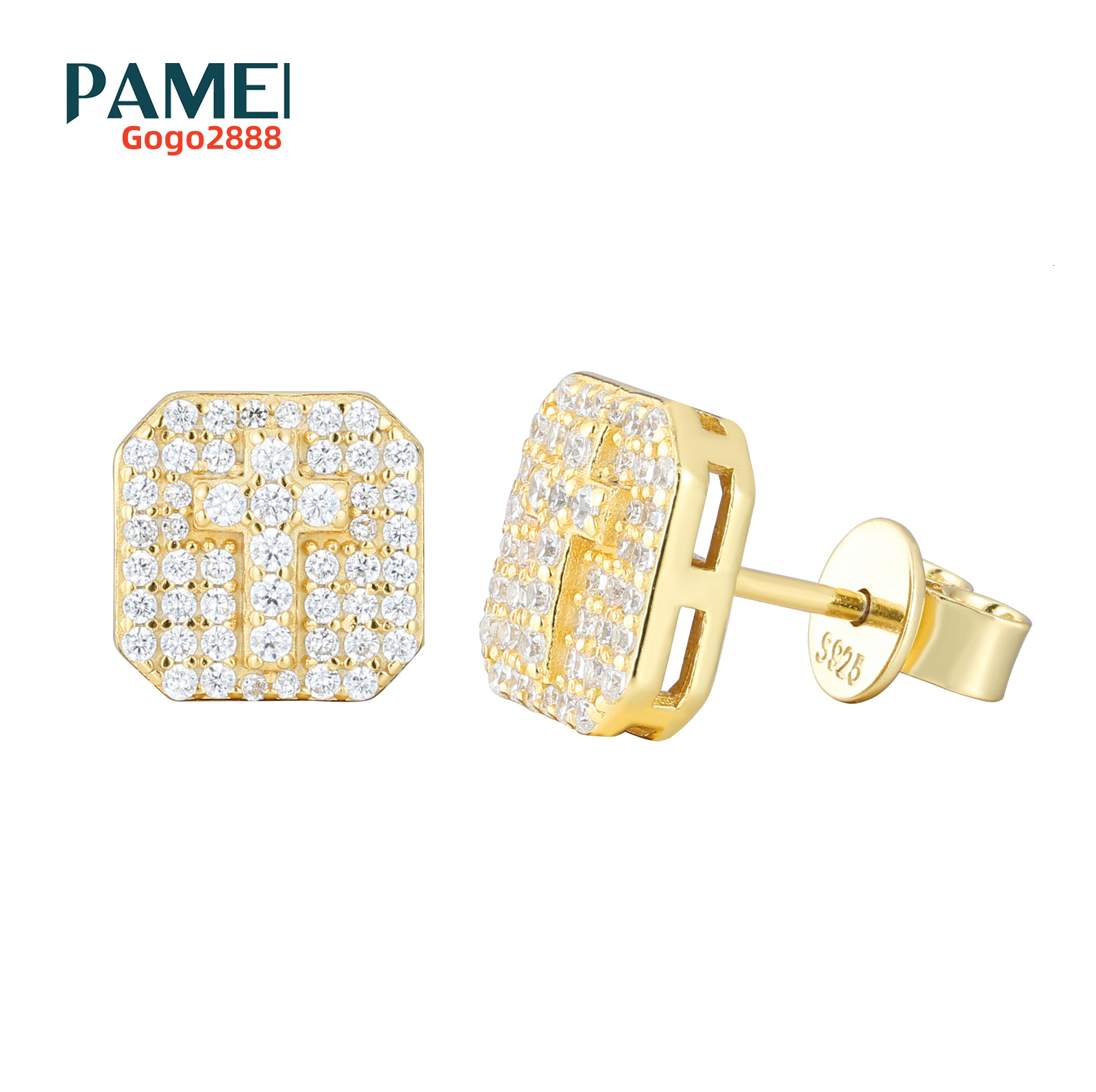 Delicate Unisex Style Hip Hop Jewelry 18K Gold Plated 925 Sterling Silver Moissanite Diamond Iced Out Cross Stud Earring