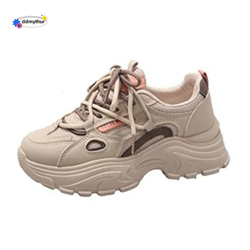 Breathable mesh dad women's 2025 new spring and autumn season white shoes, thick soled small sports shoes that show off the feet ddmythur