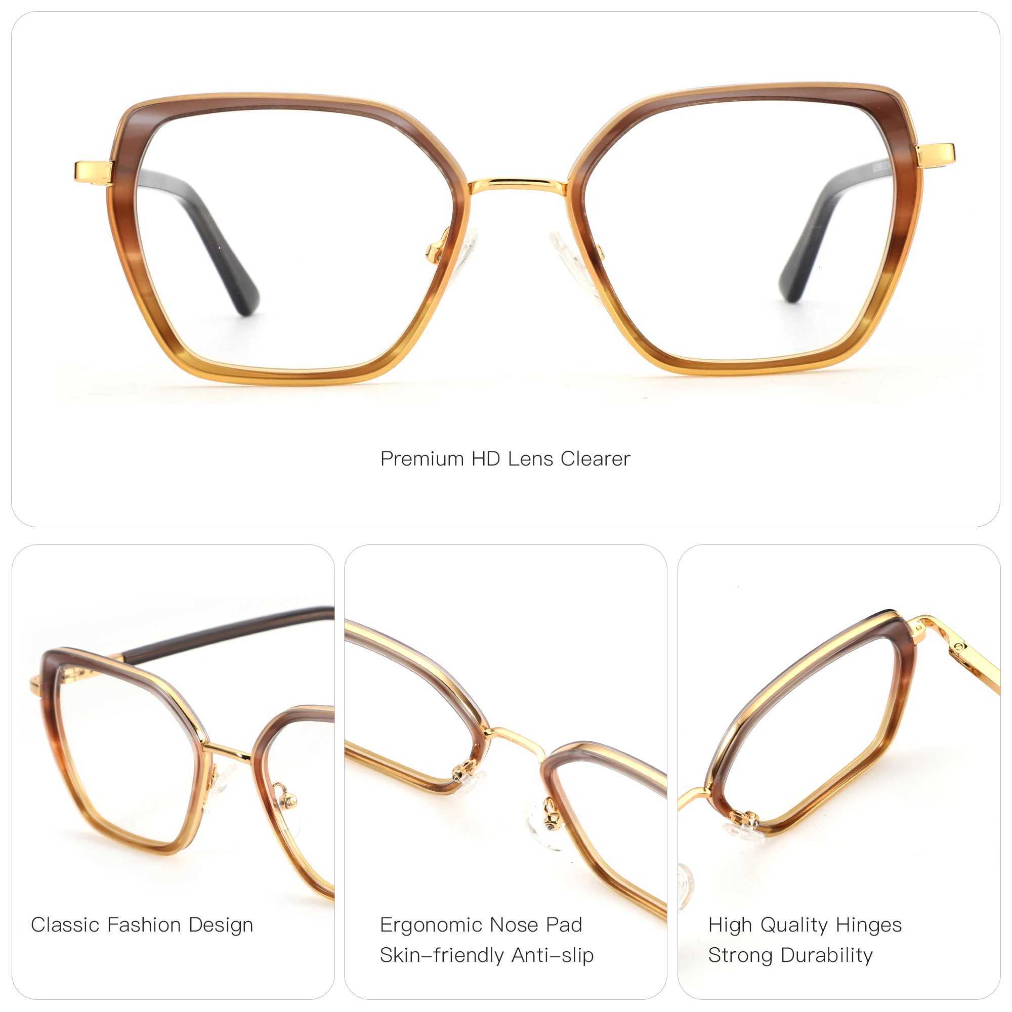 ZENOTTIC L Size Fashion Acetate Prescription Glasses For Women Hip Polygonal Design Progressive/Photochromic Optical Eyewear W250513
