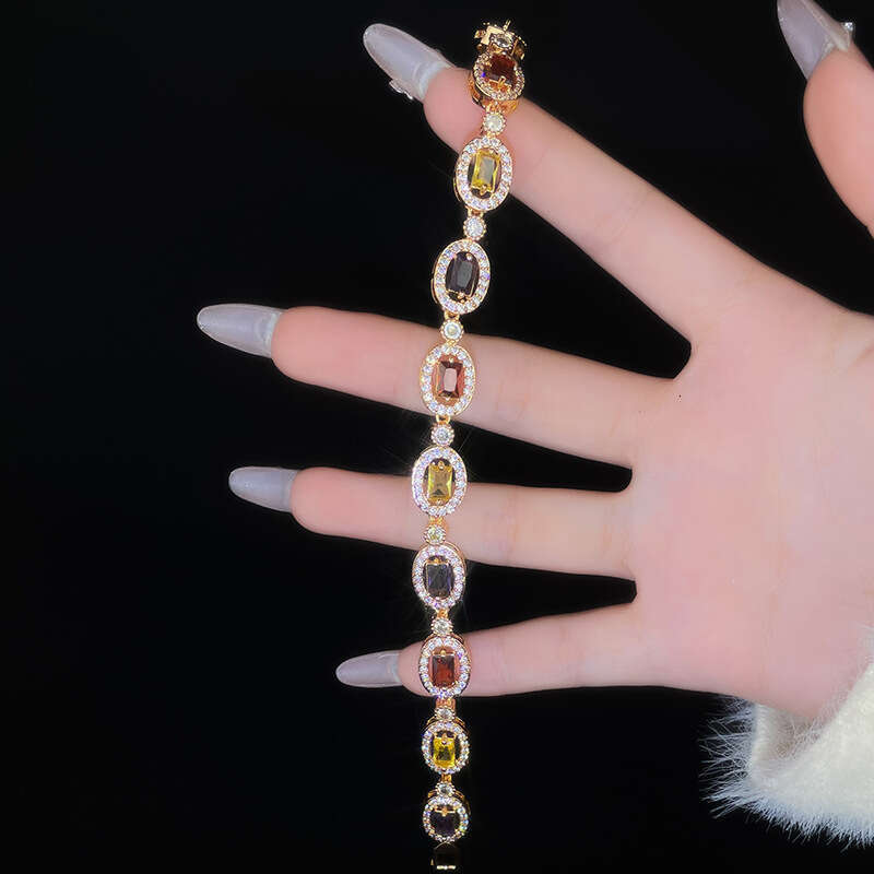 sweet colored zircon bracelet for women gentle and fashionable temperament geometric oval bracelet small stall trend