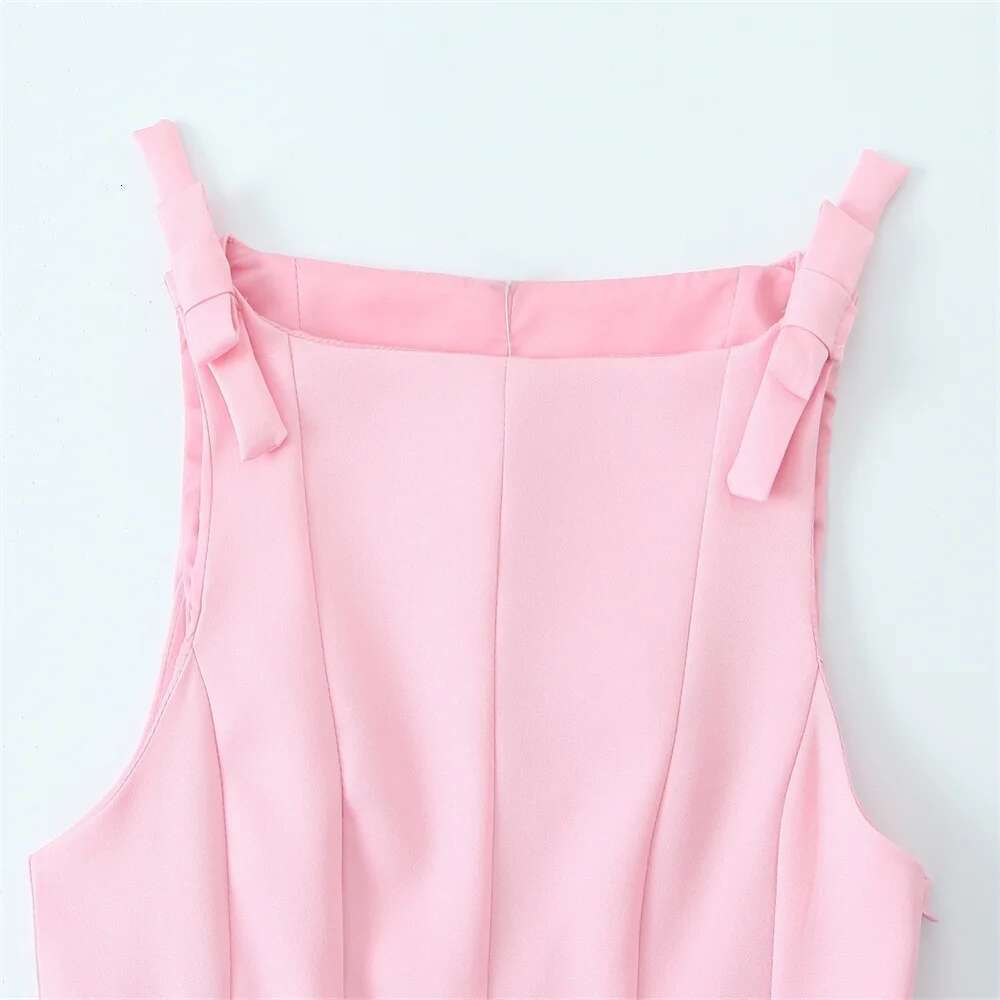 PB&ZA 2025 Women's Pink Sleeveless Top with Bow - Adorned Straps Peplum Hem for a Sweet and Stylish Look
