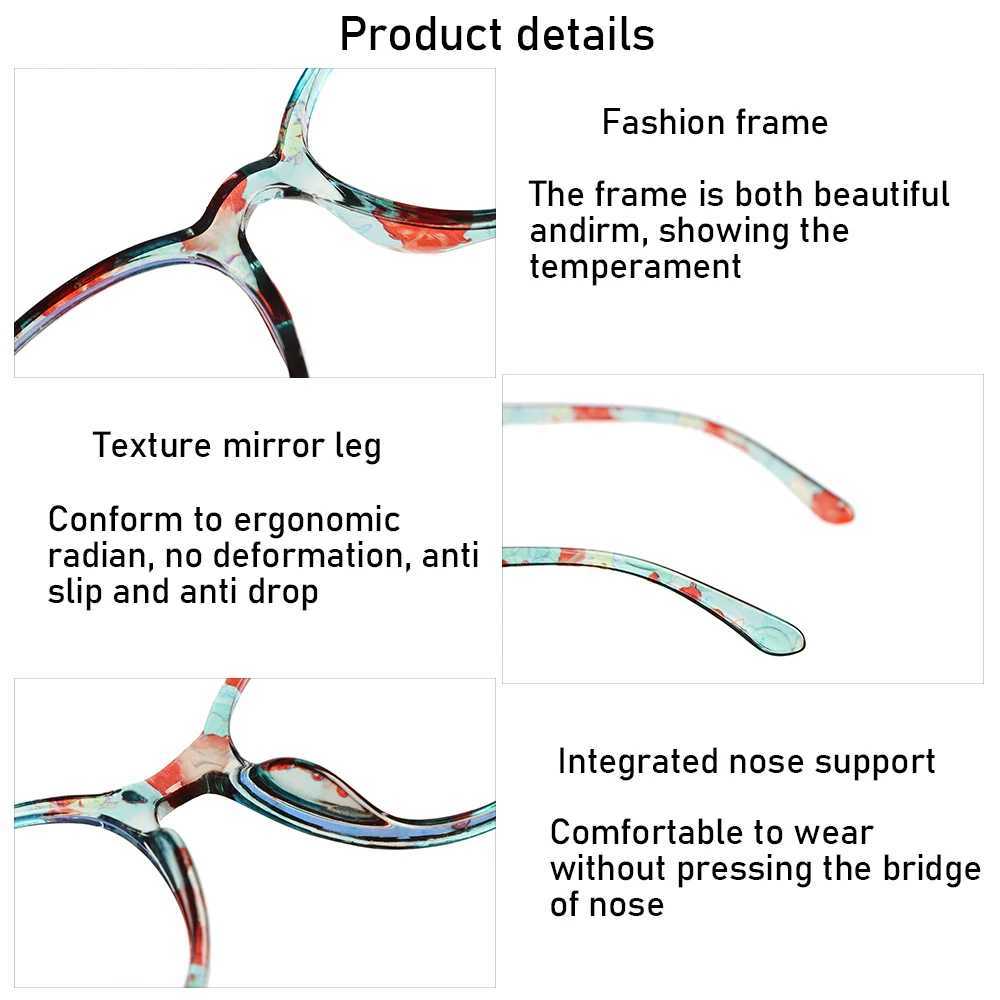 Fashion Print Floral Reading Glasses for Women Men Anti-Blue Light Eye Protection Presbyopia Eyewear Elegant Flowers Eyeglasses W250513