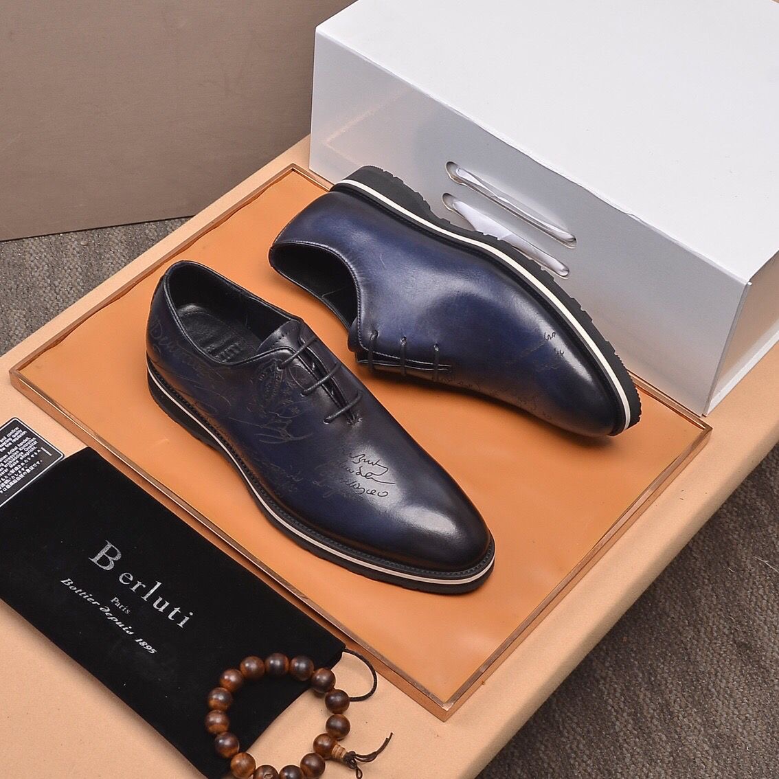 Mens Dress Shoes Leather Oxfords Shoes Berlutii Mens High End Quality Cow Shoes Business Dress Leather Shoes Casual Step on Lazy Mens Shoes