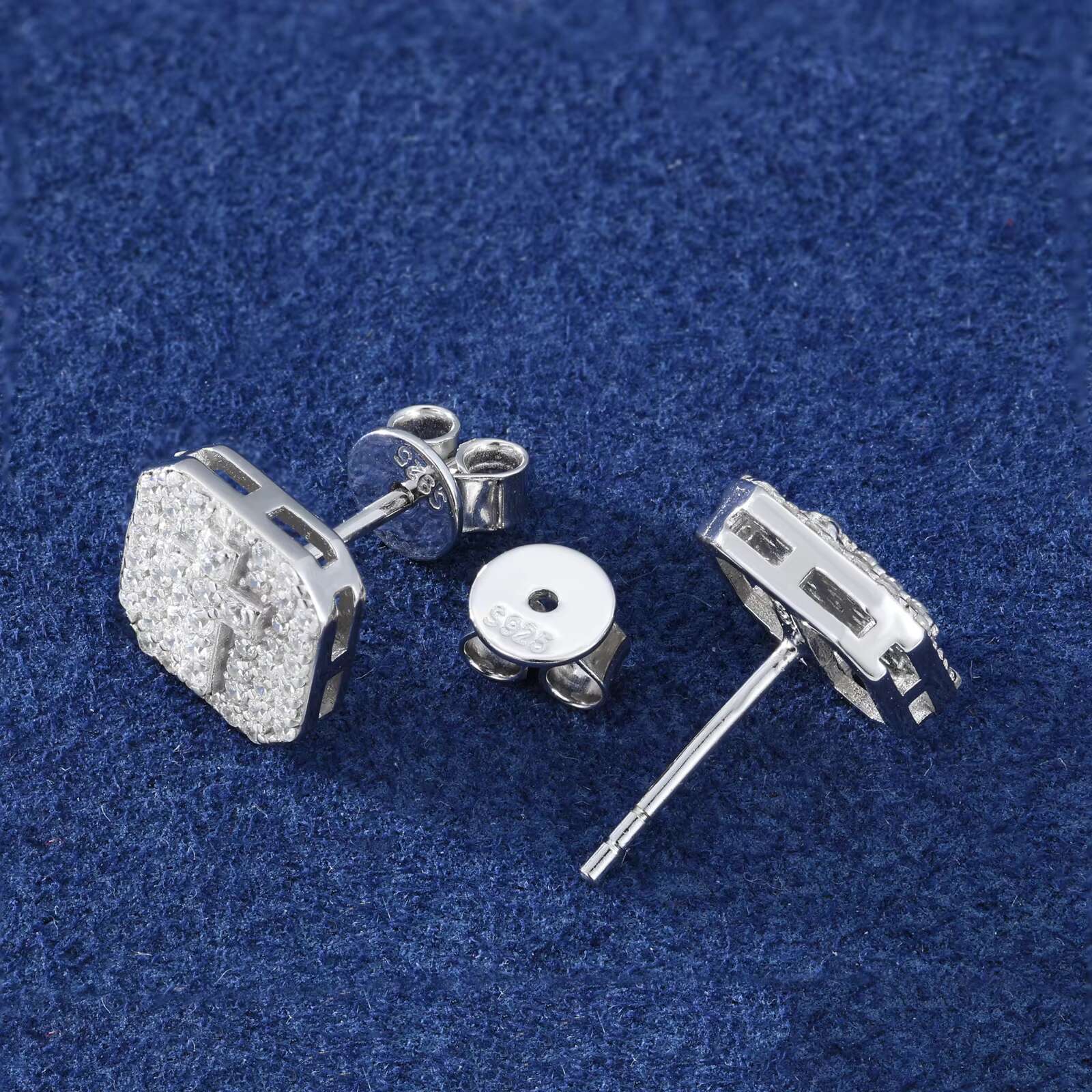 Delicate Unisex Style Hip Hop Jewelry 18K Gold Plated 925 Sterling Silver Moissanite Diamond Iced Out Cross Stud Earring