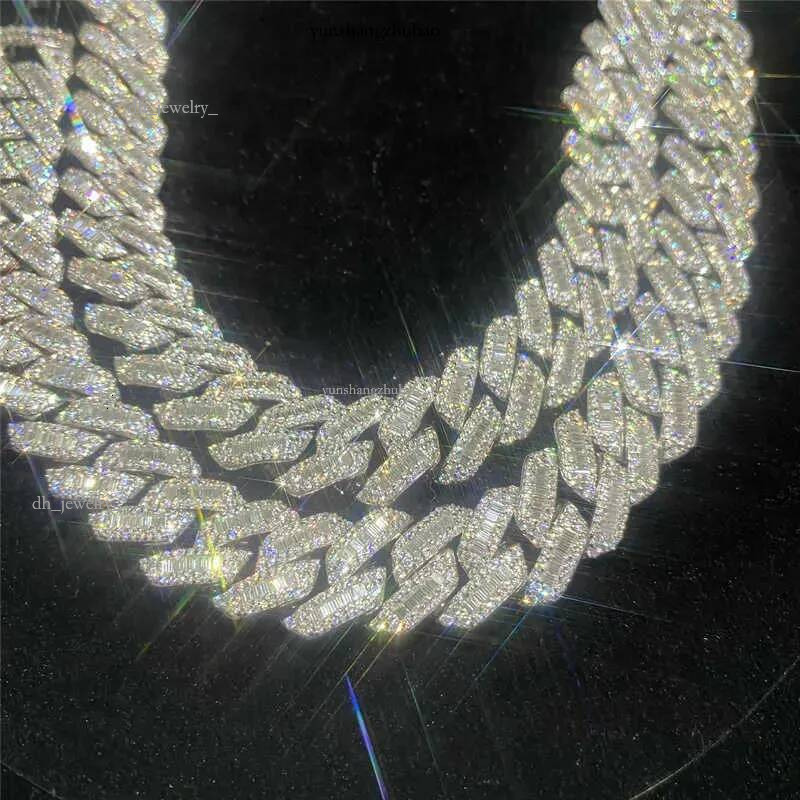 15mm Fine Hip Hop Jewelry Dia Men Necklace Sterg Sier Fully VVS Moissanite Baguette Cuban k Chain