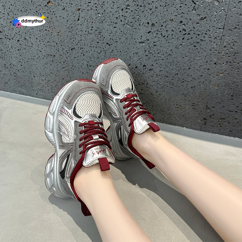 2025 New Genuine Leather Dad Thick Bottom with Increased Inner Height, Soft Bottom, Breathable Casual Sports for Women, Korean Edition, Student Shoes 