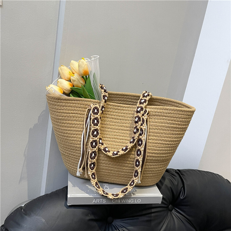 25 year summer new tote large capacity, fashionable versatile woven bag, vacation style, lazy and simple shoulder bag for women