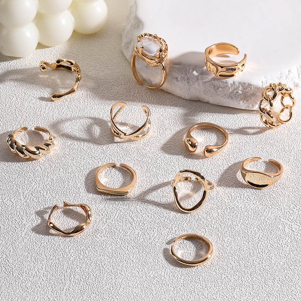 Adjustable Open Design Statement Rings Set for Women, Unique Gold Plated Non-Traditional Rings, Customizable Sizes